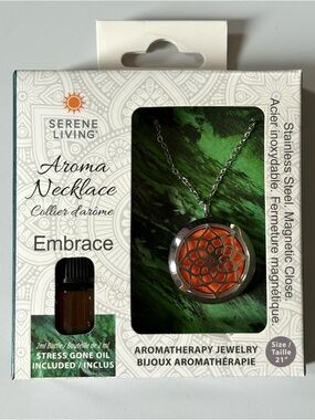 Serene Living Embrace Aroma Necklace Stress Gone Essential Oil Gift Set In Box